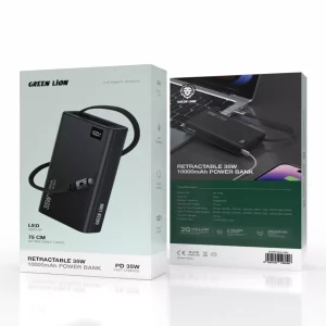 پاور بانک قابل حمل گرین لاین Green Lion Retractable Power Bank 35 W 10000 mAh ساعت مدل 47227