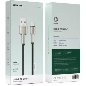 کابل USB-A به USB-C گرین لاین مدل Braided Zinc