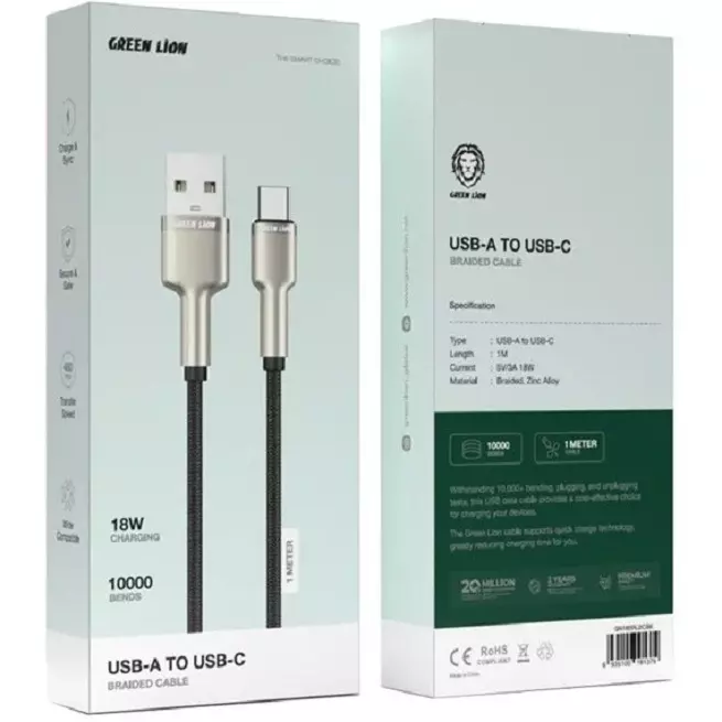1329726340782182400 کابل USB-A به USB-C گرین لاین مدل Braided Zinc