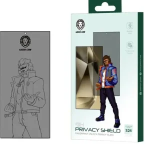 گلس پرایوسی گرین لاین سامسونگ اس 24 اولترا Green Lion 9H Privacy Shield fingerprint Unlock S24 Ultra