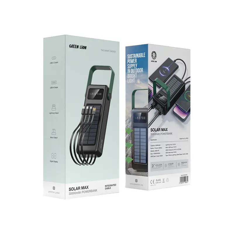 Green-Lion-Solar-Max-30000mAh-Powerbank-Black پاوربانک خورشیدی 30000 mah گرین لاین مدل GNSLRPB30KBK