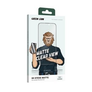 گلس تمام صفحه تمام چسب آیفون گرین لاین Apple iPhone 16 Pro Max Green Lion 9H Steve Matte