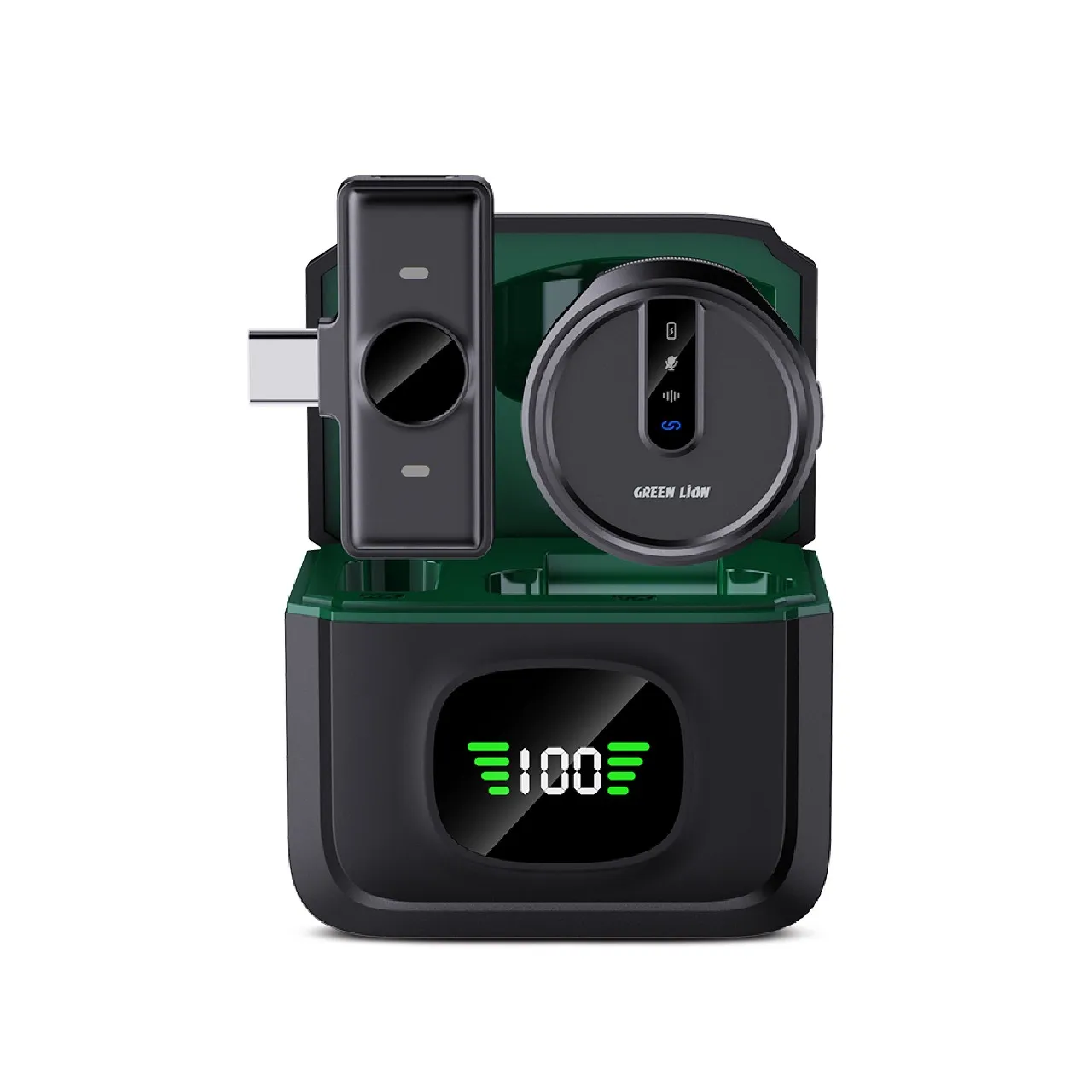 GN88XMICTCBK_1761808121485 میکروفون یقهای بیسیم گرین لاین مدل GM-88X با نمایشگر دیجیتال