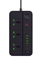 پریز برق گرین لاین مدل GS-150 با ۳ پورت برق و ۶ پورت USB - مشکی