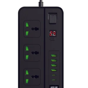 پریز برق گرین لاین مدل GS-150 با ۳ پورت برق و ۶ پورت USB - مشکی
