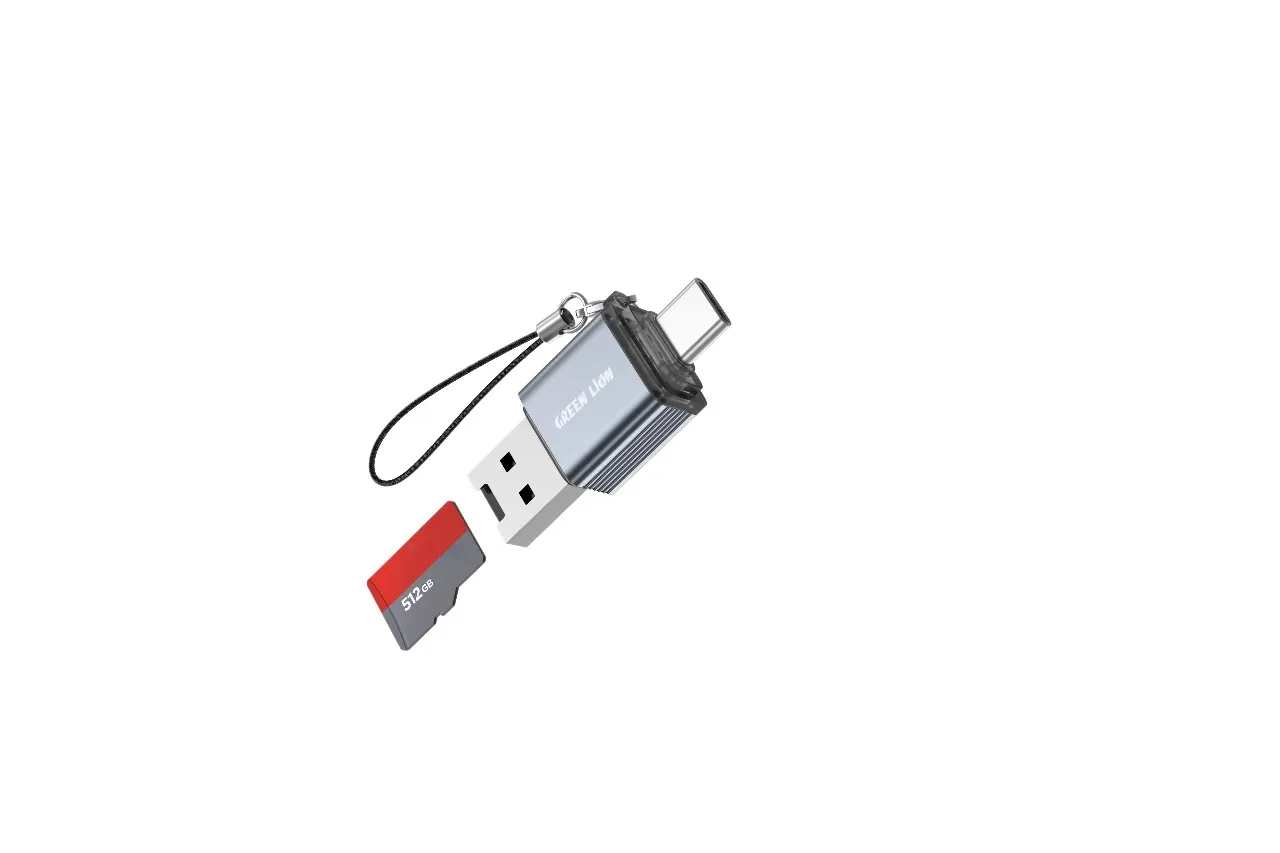 GN2N1MISDCDGY-9807 کارت خوان 2 در 1 USB-C/USB-A مدل Micro SD Reader گرین لاین
