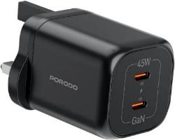 شارژر دیواری دو پورت USB‑C توان 45 وات مدل کوییک شارژ پرودو